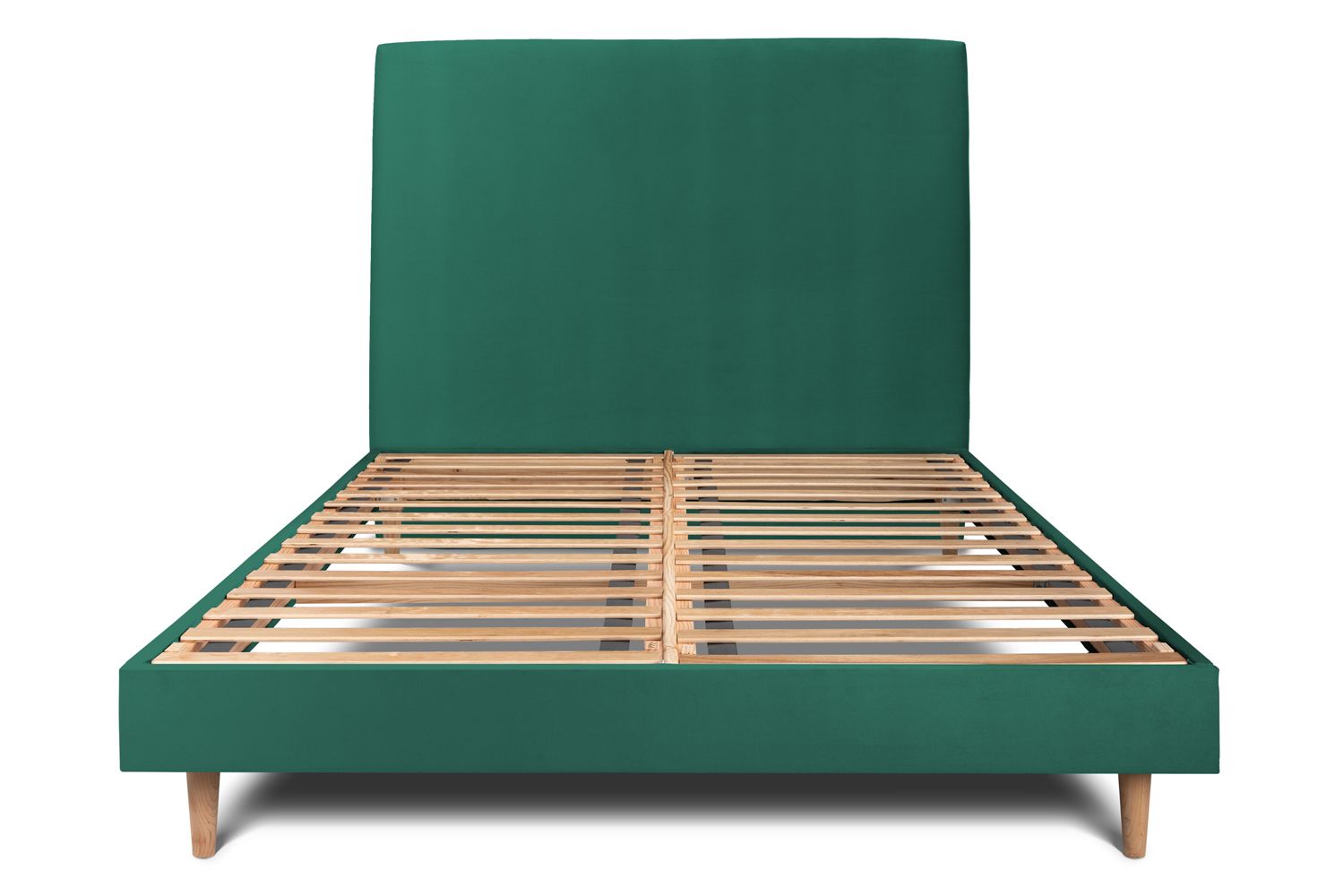 Cama de 135x190 cm con cabecero tapizado - tejido de terciopelo - verde