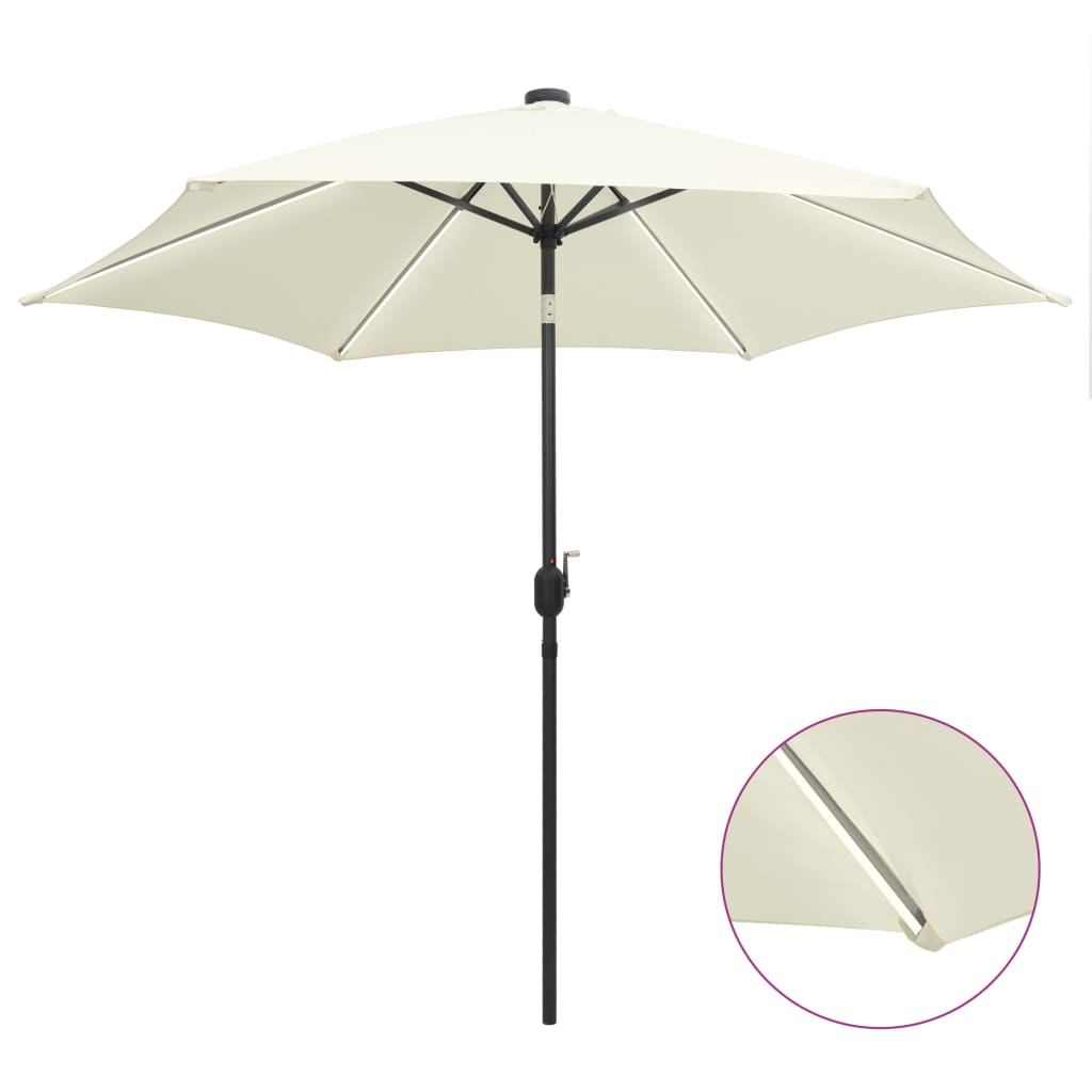 Sombrilla de jardín luces LED palo aluminio blanco arena 300 cm eerf4918