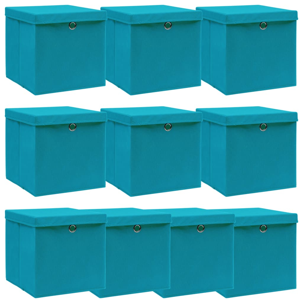 vidaXL caja de almacenaje con tapa 4 uds tela azul celeste 32x32x32 cm