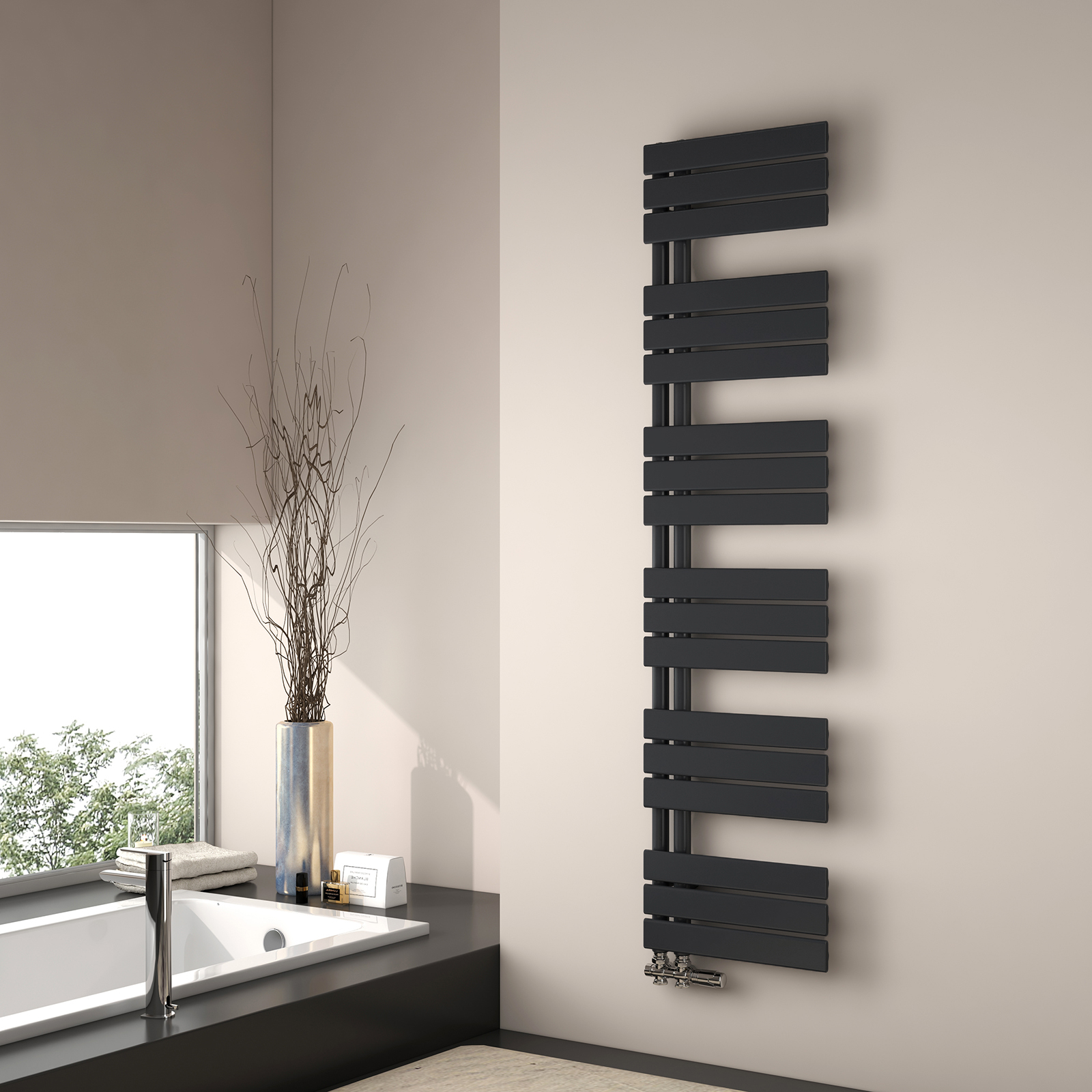 Emke radiador toallero agua caliente 160x40cm, panel negro mate, vertical
