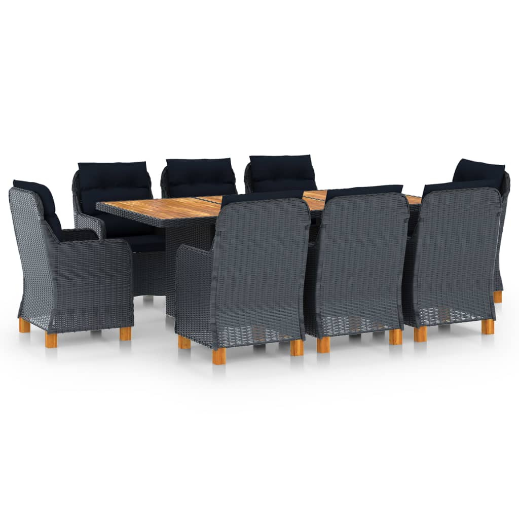vidaXL set comedor jardín 9 pzas cojines ratán sintético gris oscuro