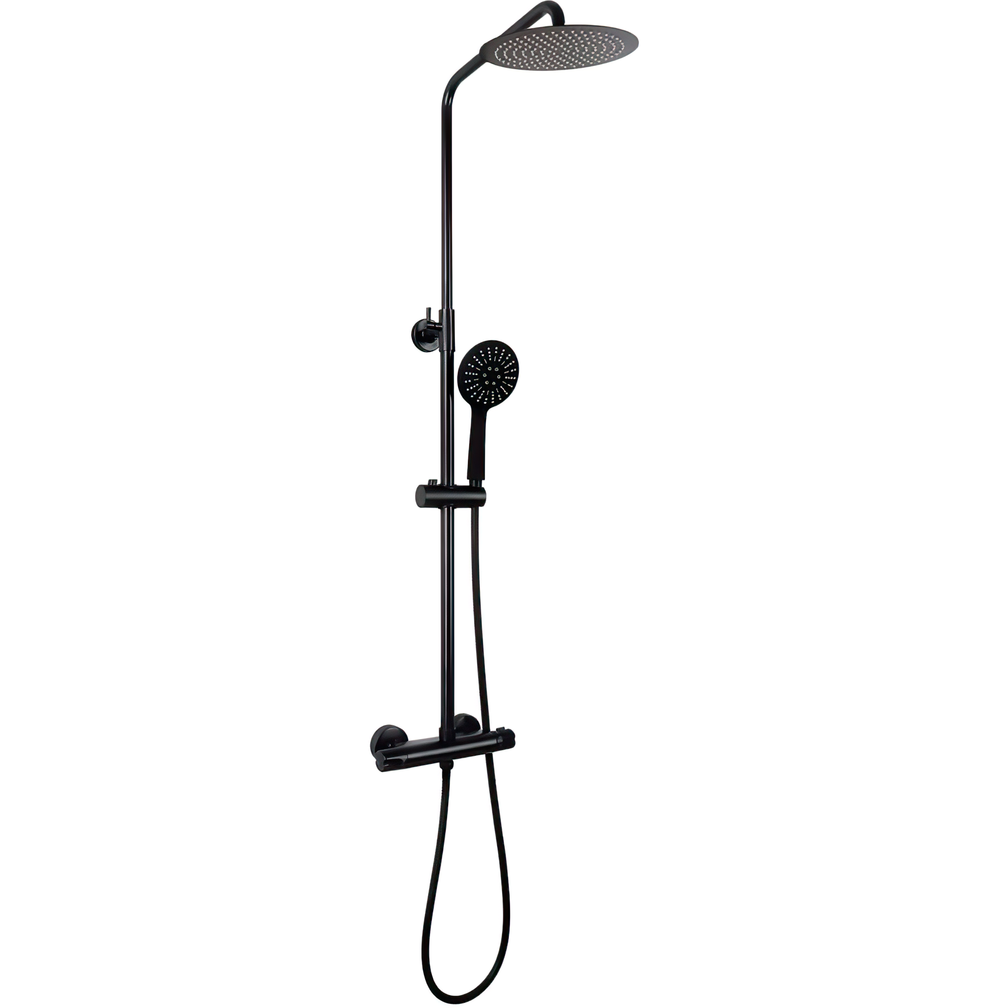 Valaz barra de ducha termostática redonda ajustable 120cm negro mate - 25cm