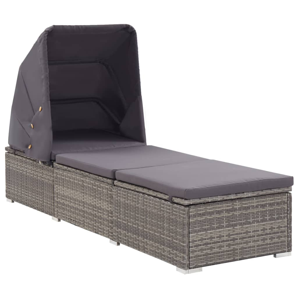 vidaXL tumbona con toldo y cojín ratán sintético gris
