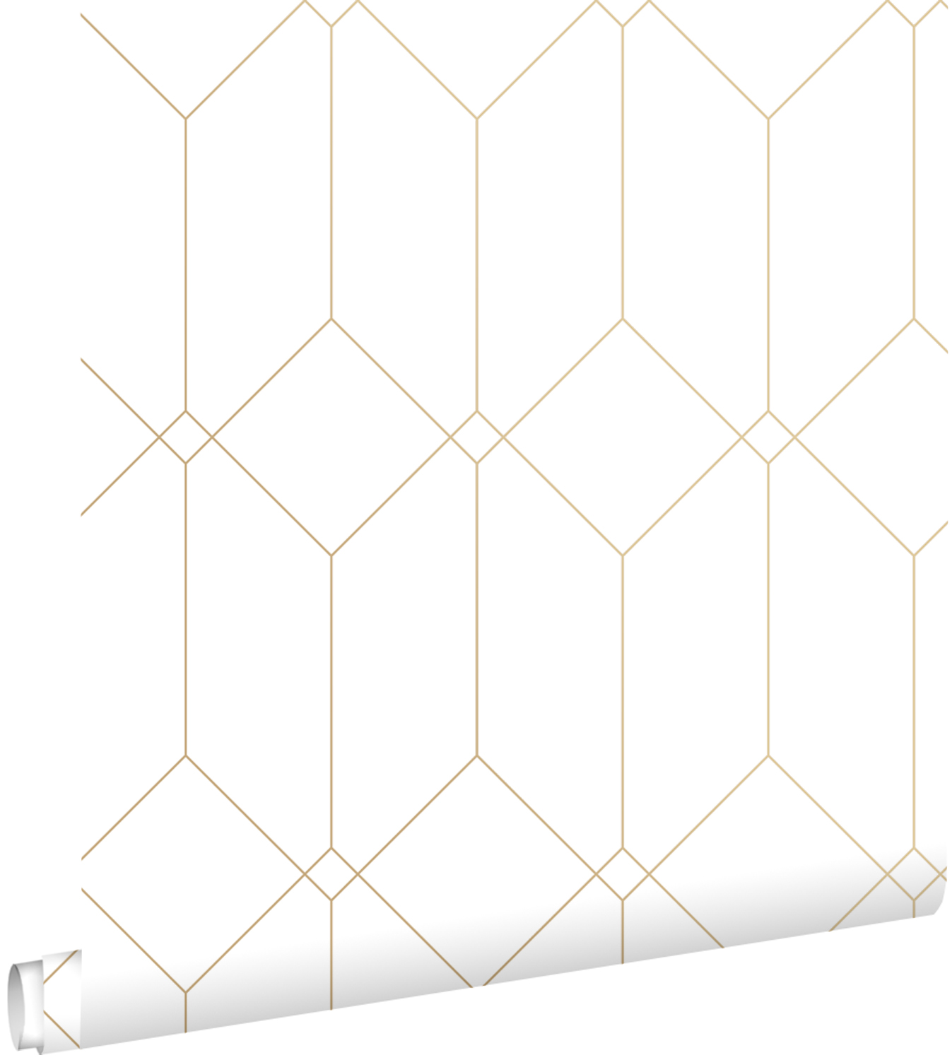 Estahome papel pintado arte deco blanco y oro 53 cm x 10.05 m