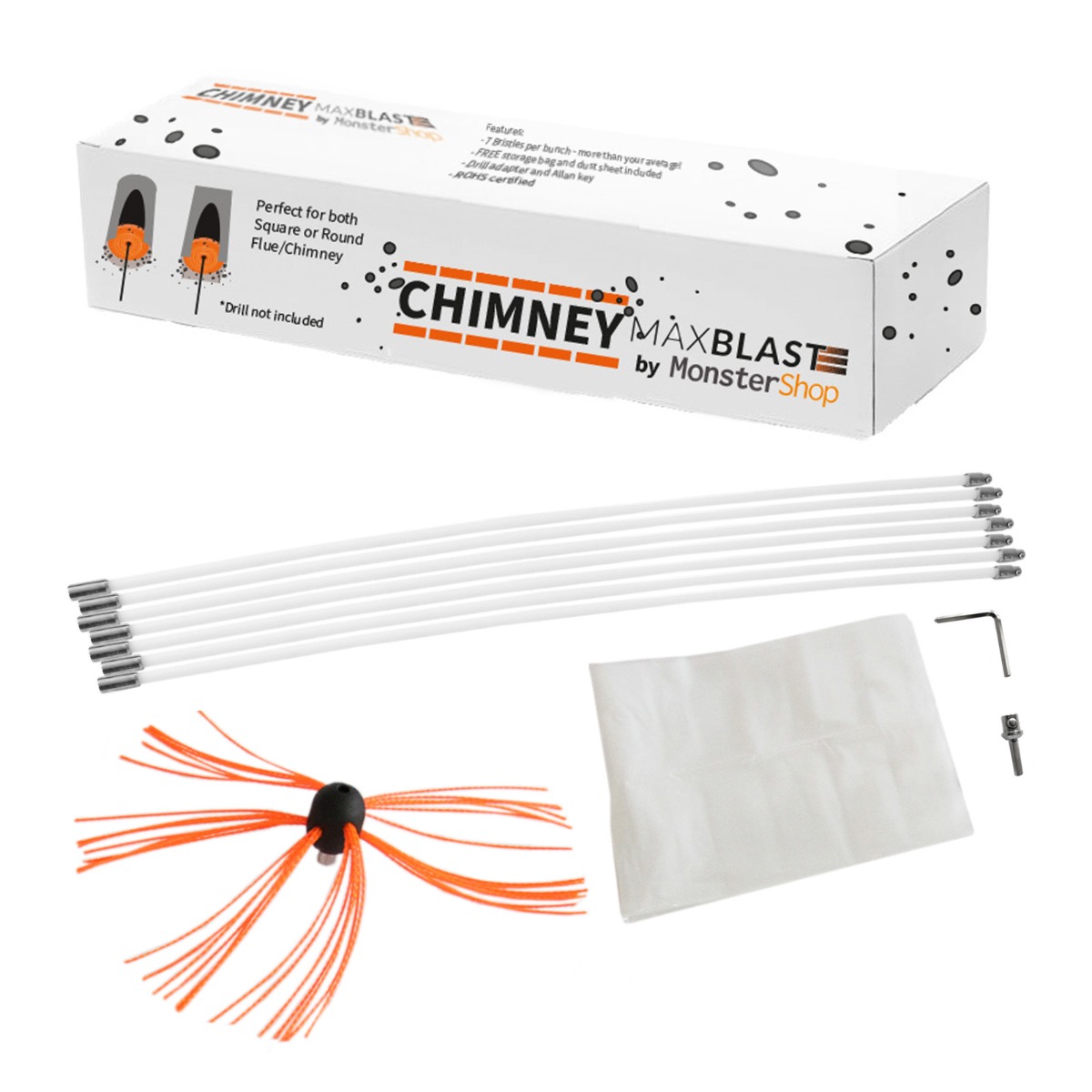 Deshollinador cepillo nylon cepillo 7m kit flexibles 7 varillas