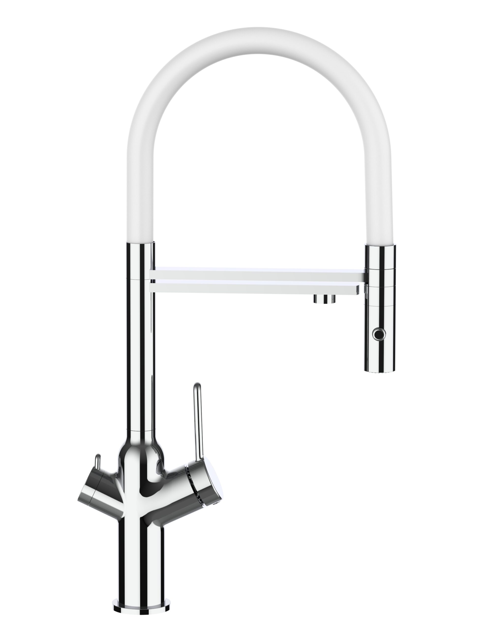 Grifo de cocina 3vías cromado caño giratorio blanco flexible ducha 2chorros