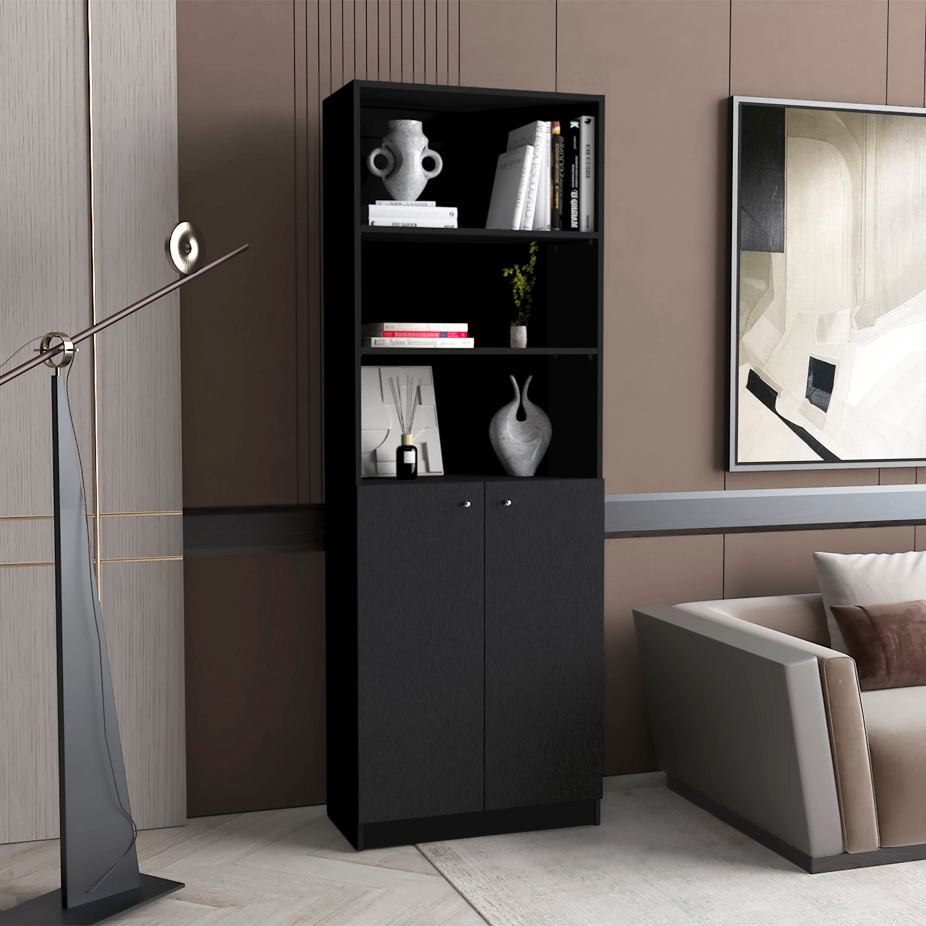 Estanteria home en melamina con gabinete inferior y 3 estantes exteriores