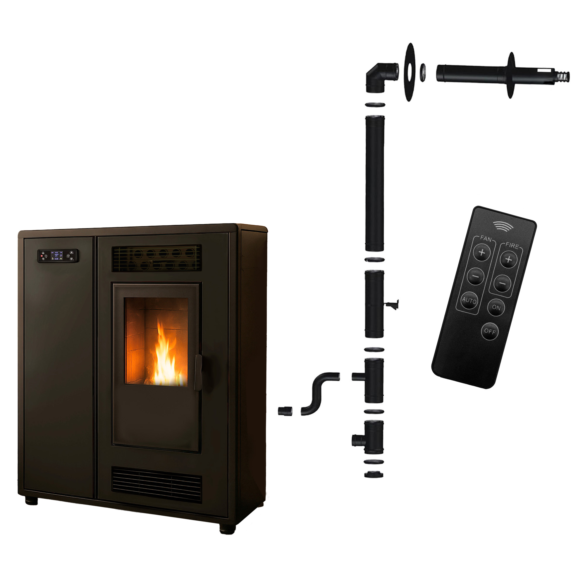 Estufa de pellets slim astral 12,2 kw negro sannover + kit de instalación