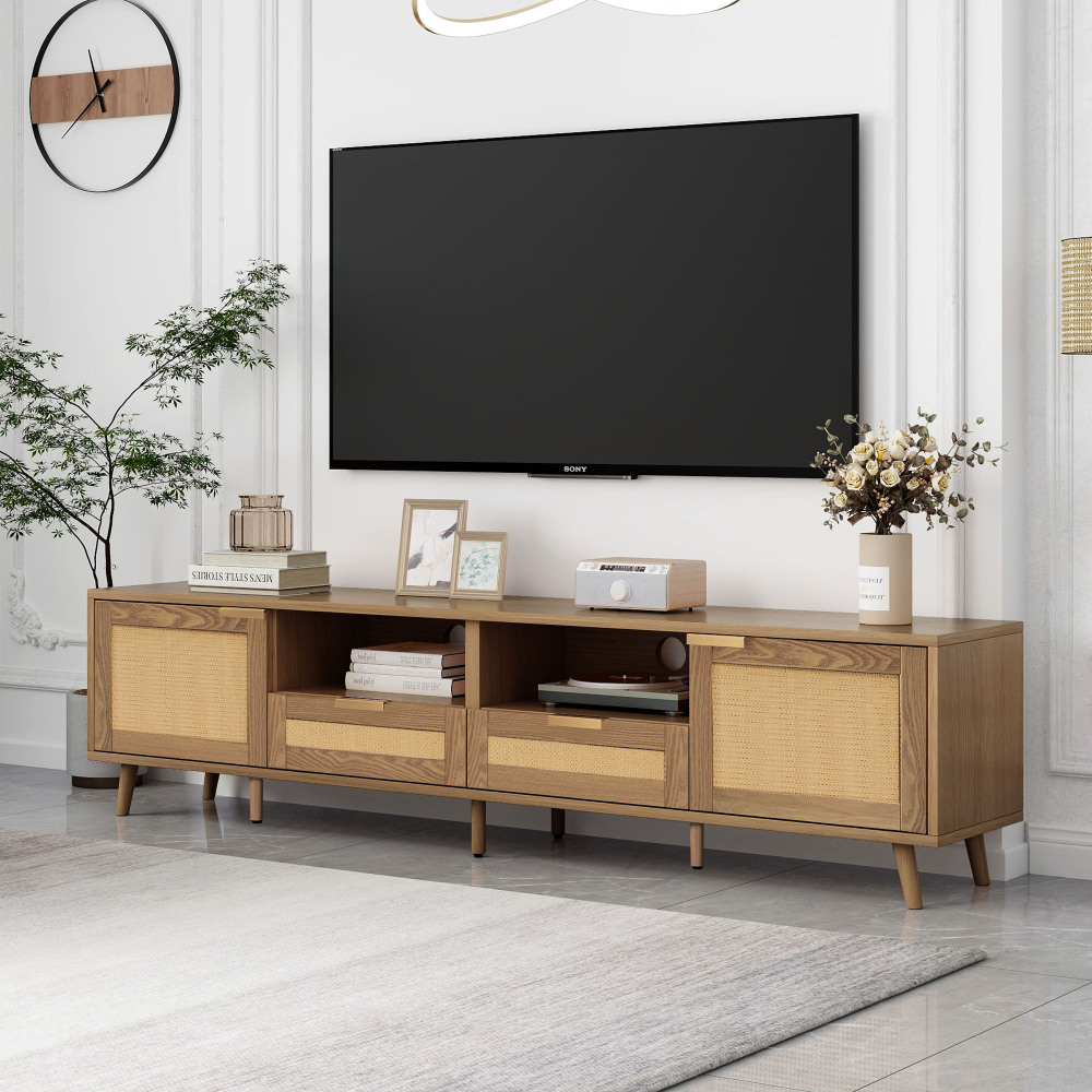 Mueble de tv con 2 puertas y 2 cajones roble 49x200x37cm