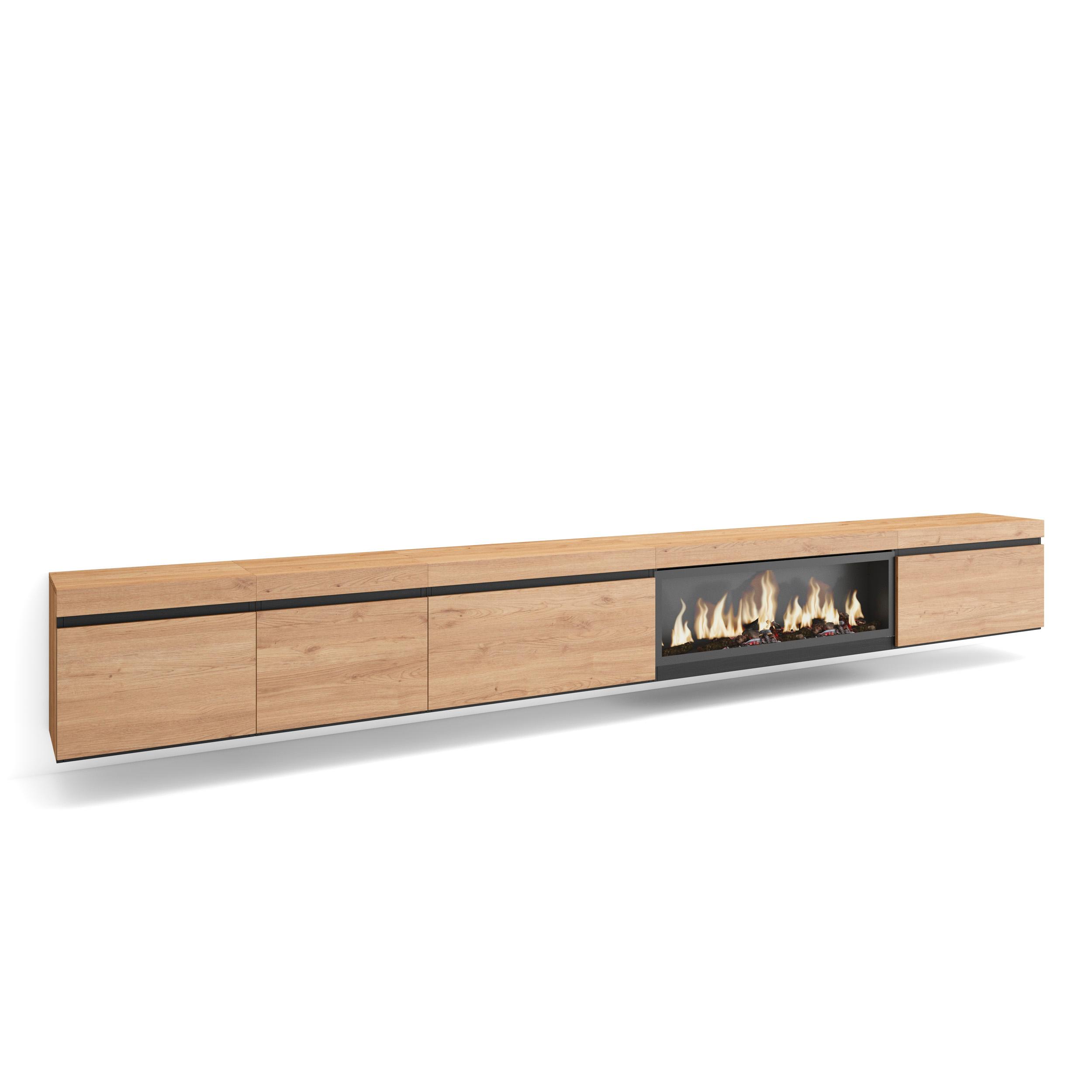 Mueble tv, 368x35x45cm, chimenea eléctrica, colgado,suspendido rf3695