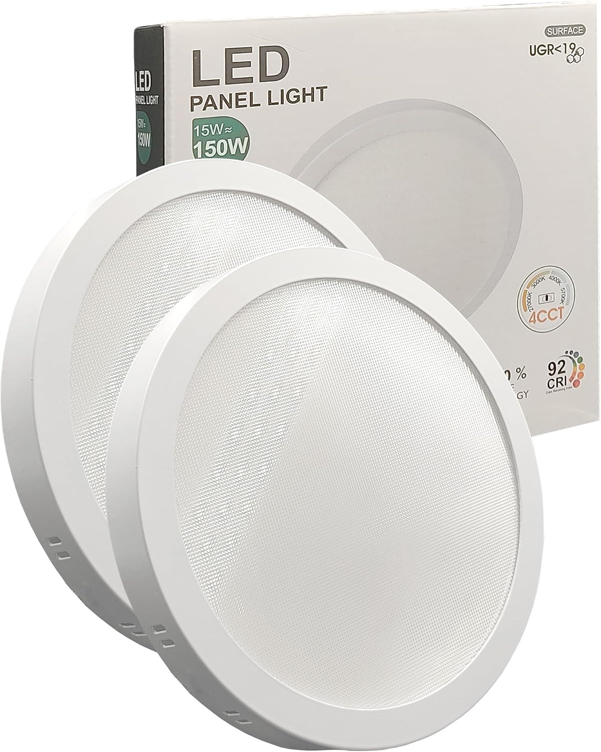 Pack x2 plafón LED circular 15w (150w), 1800lm, luz seleccionable 4cct