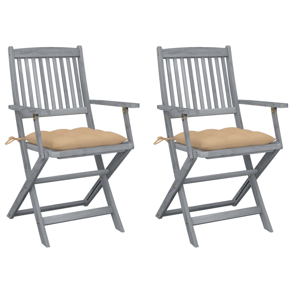 vidaXL sillas de jardín plegables 2 uds cojines madera maciza acacia