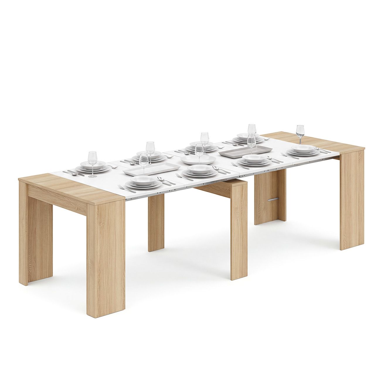 Mesa consola extensible 50-235x90 cm denis roble canadian - blanco artik