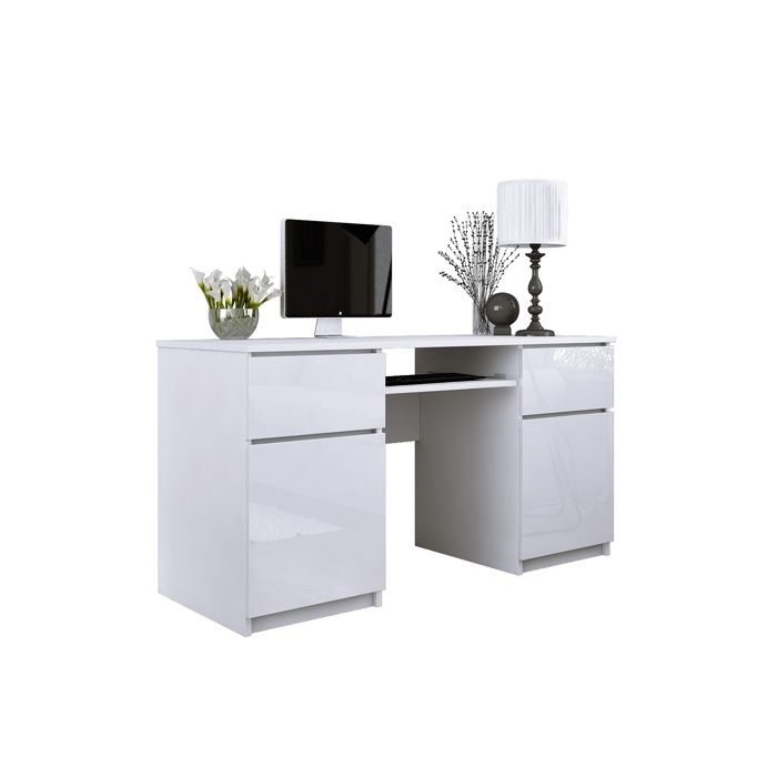 Escritorio: 2 cajones, blanco mate / blanco brillante, 135 x 77 x 50 cm