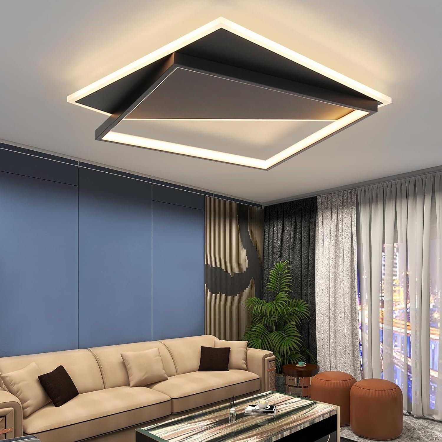 Nettlife lámpara de techo LED de diseño moderno 53w negro regulable con