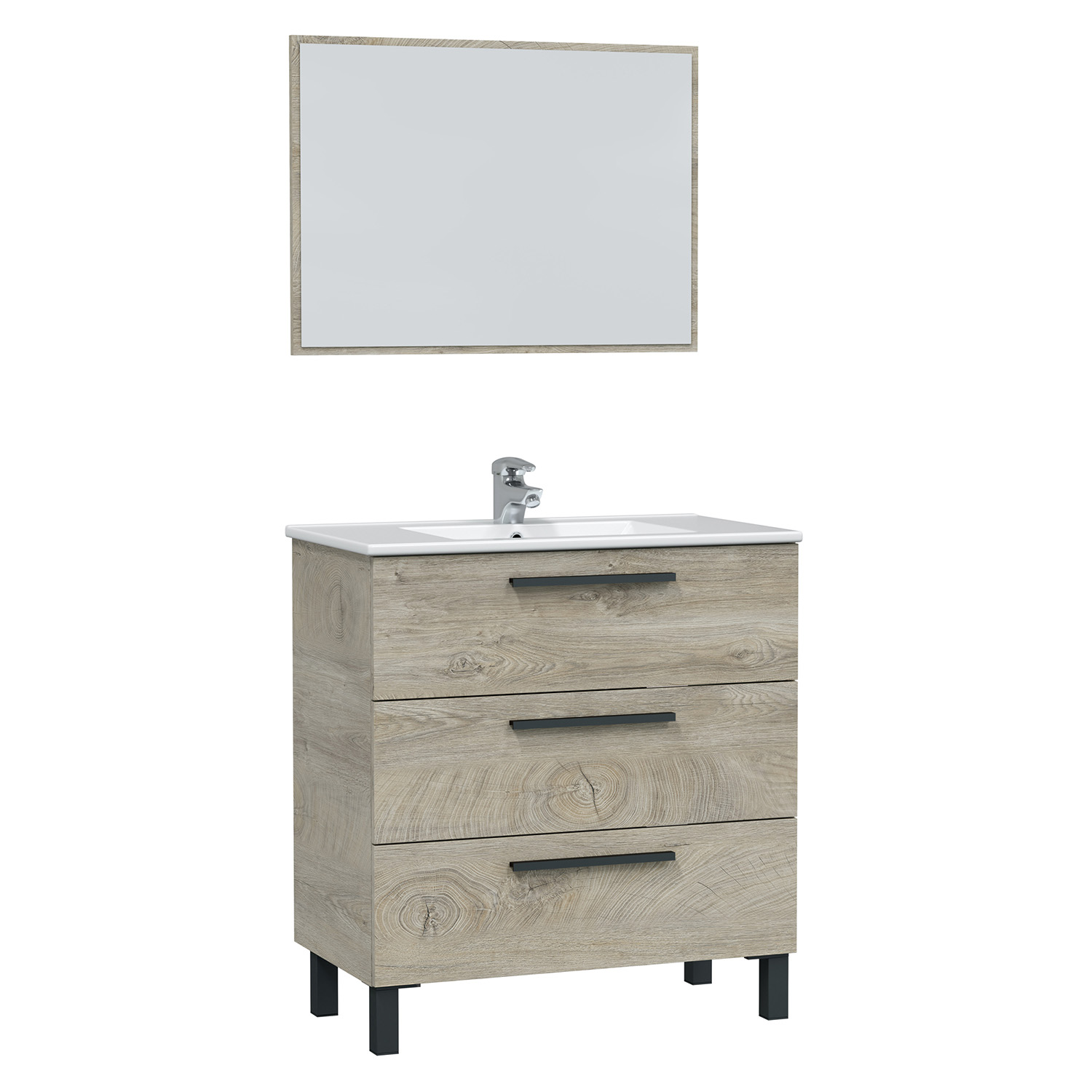 Mueble de baño alise 3 cajones con espejo, sin lavabo, color alaska