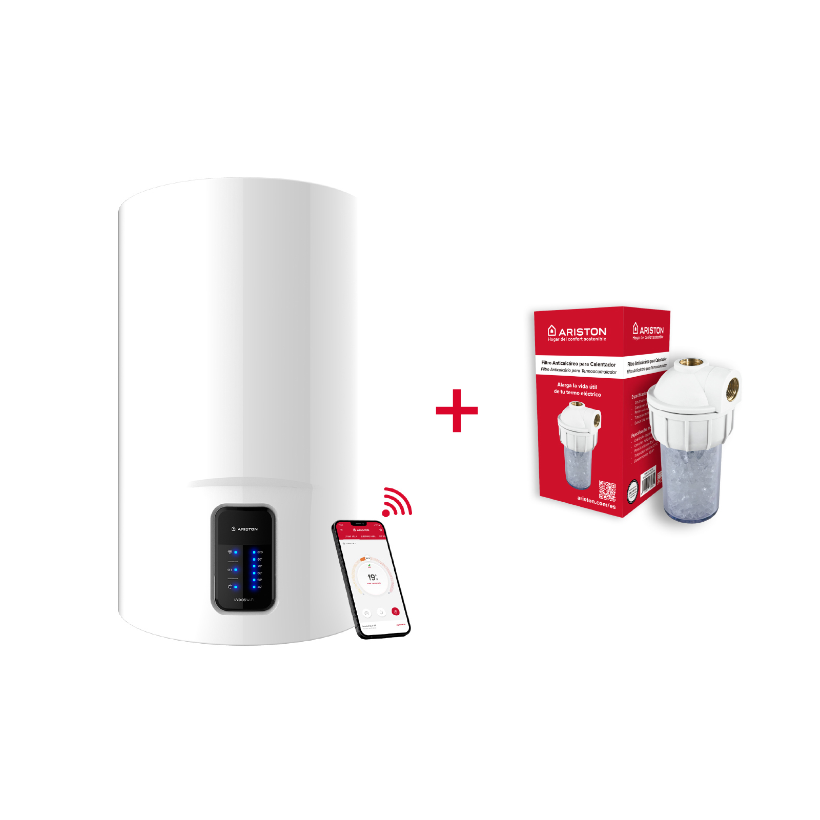 Termo eléctrico, Ariston, lydos Wi-Fi 50 litros + filtro antical, clase b