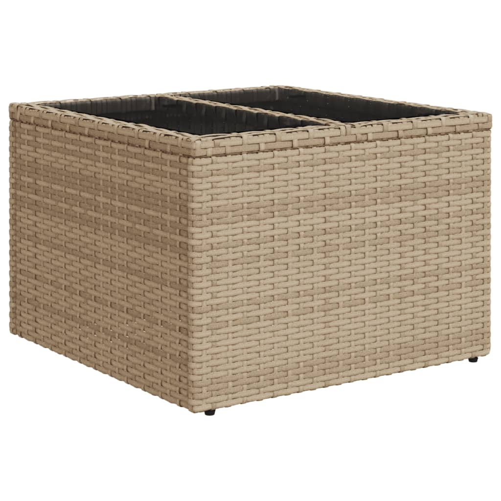 vidaXL mesa de jardín superficie de vidrio ratán pe beige 55x55x37 cm