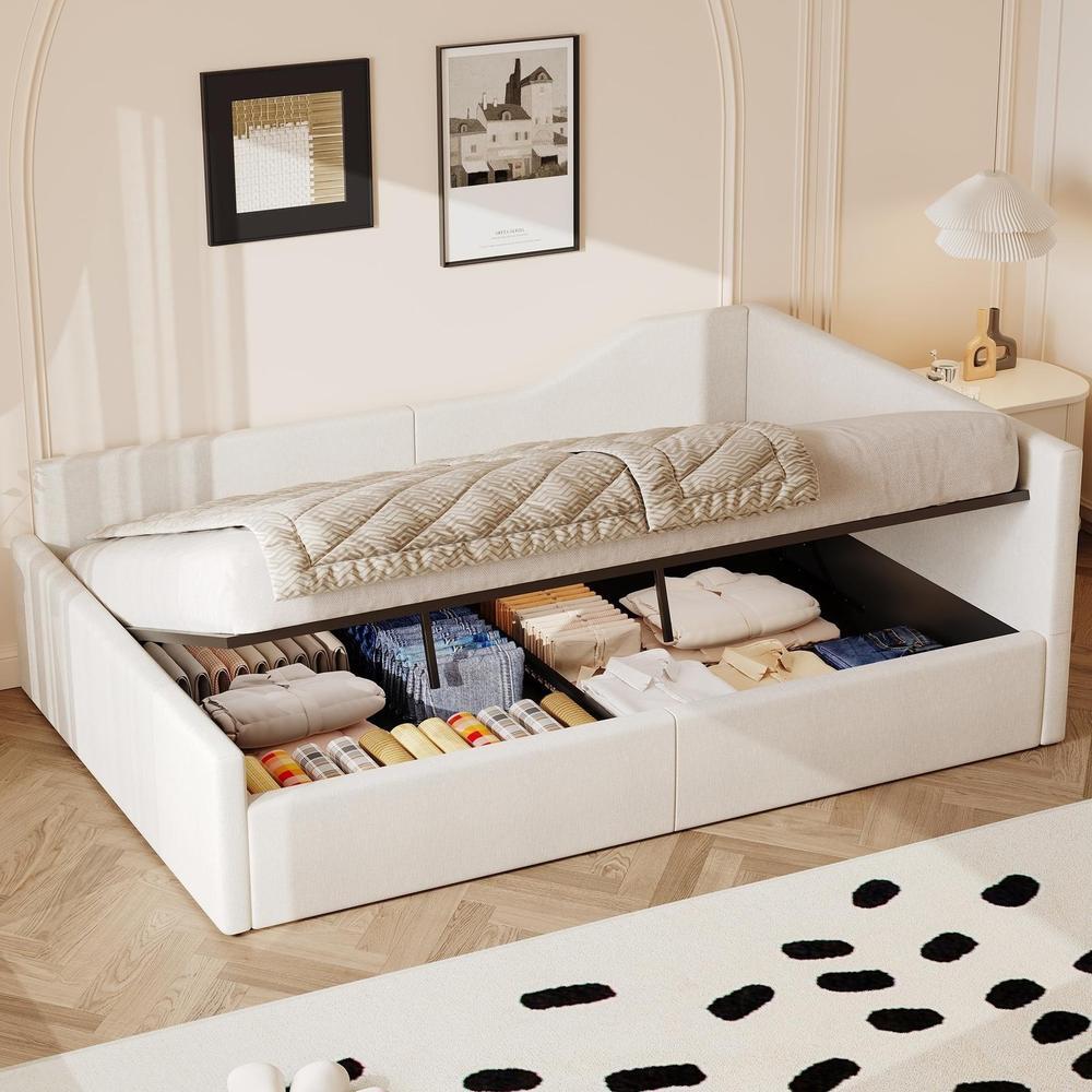Sofá cama 140x200cm con almacenaje y somier de láminas, beige