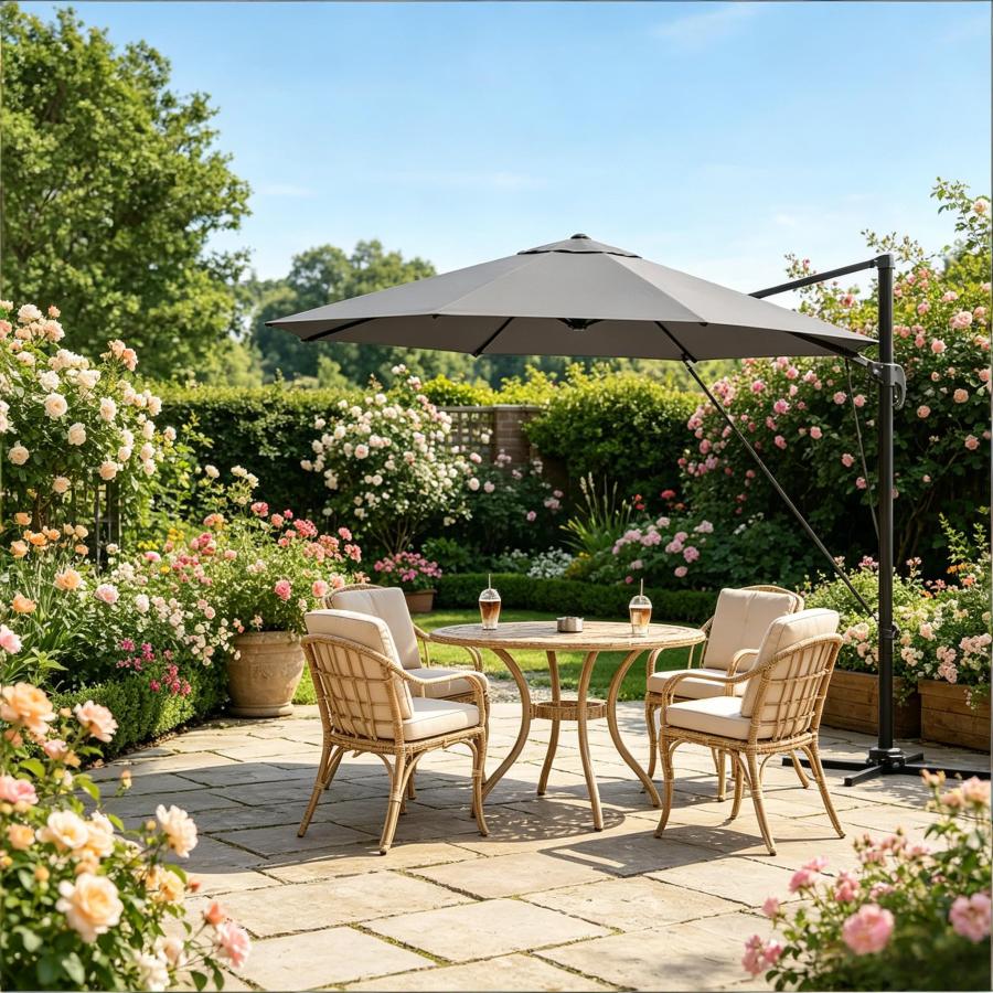Sombrilla de jardín giratoria 3 m metal gris oscuro