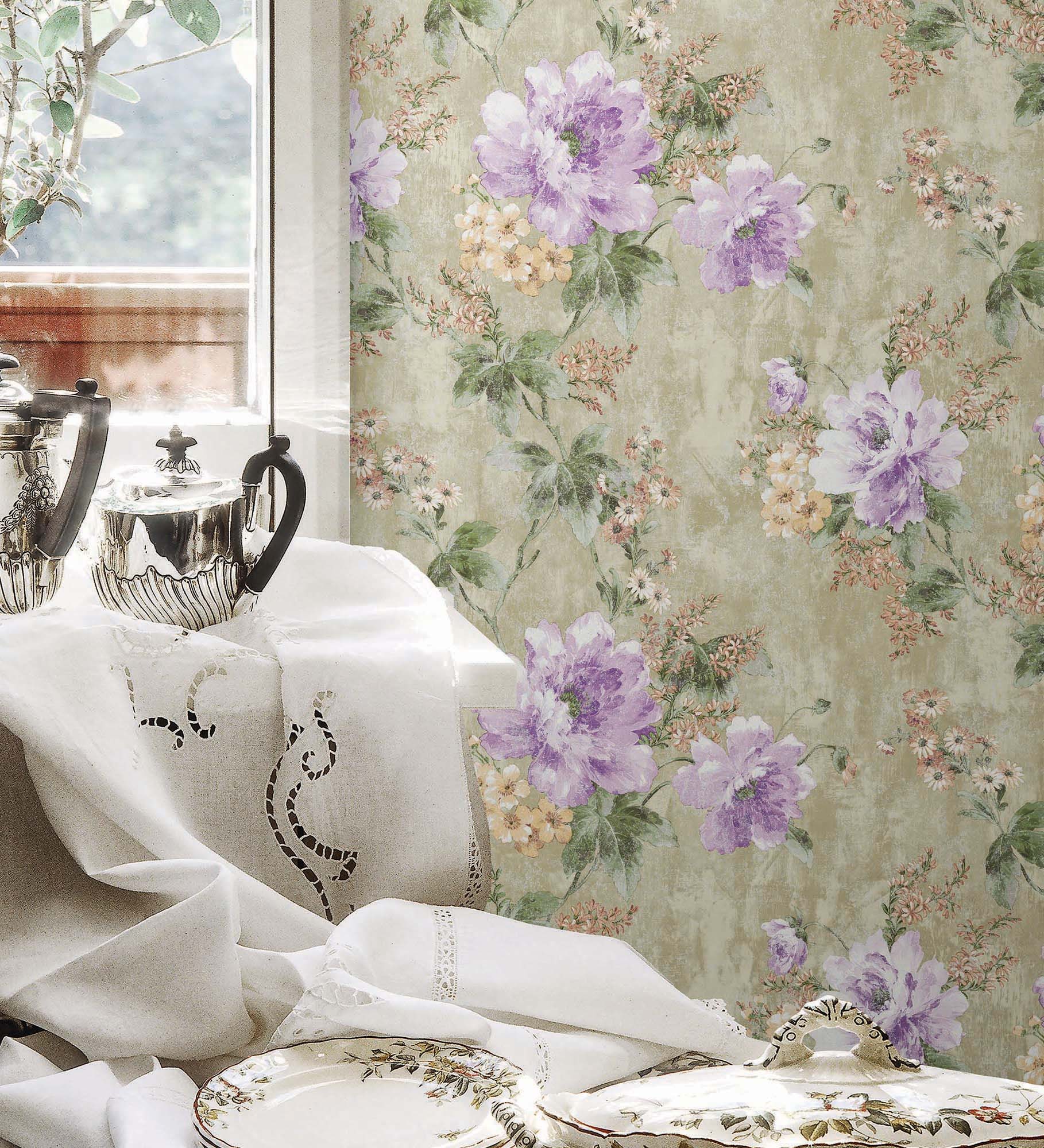 Papel pintado gaulan de flores inglesas pintadas al óleo con 10.6m²