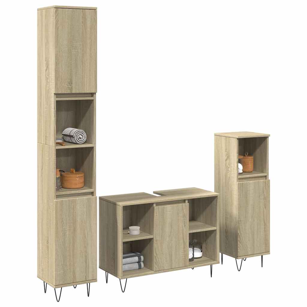 Set de muebles de baño 3 pzas madera contrachapada roble sonoma
