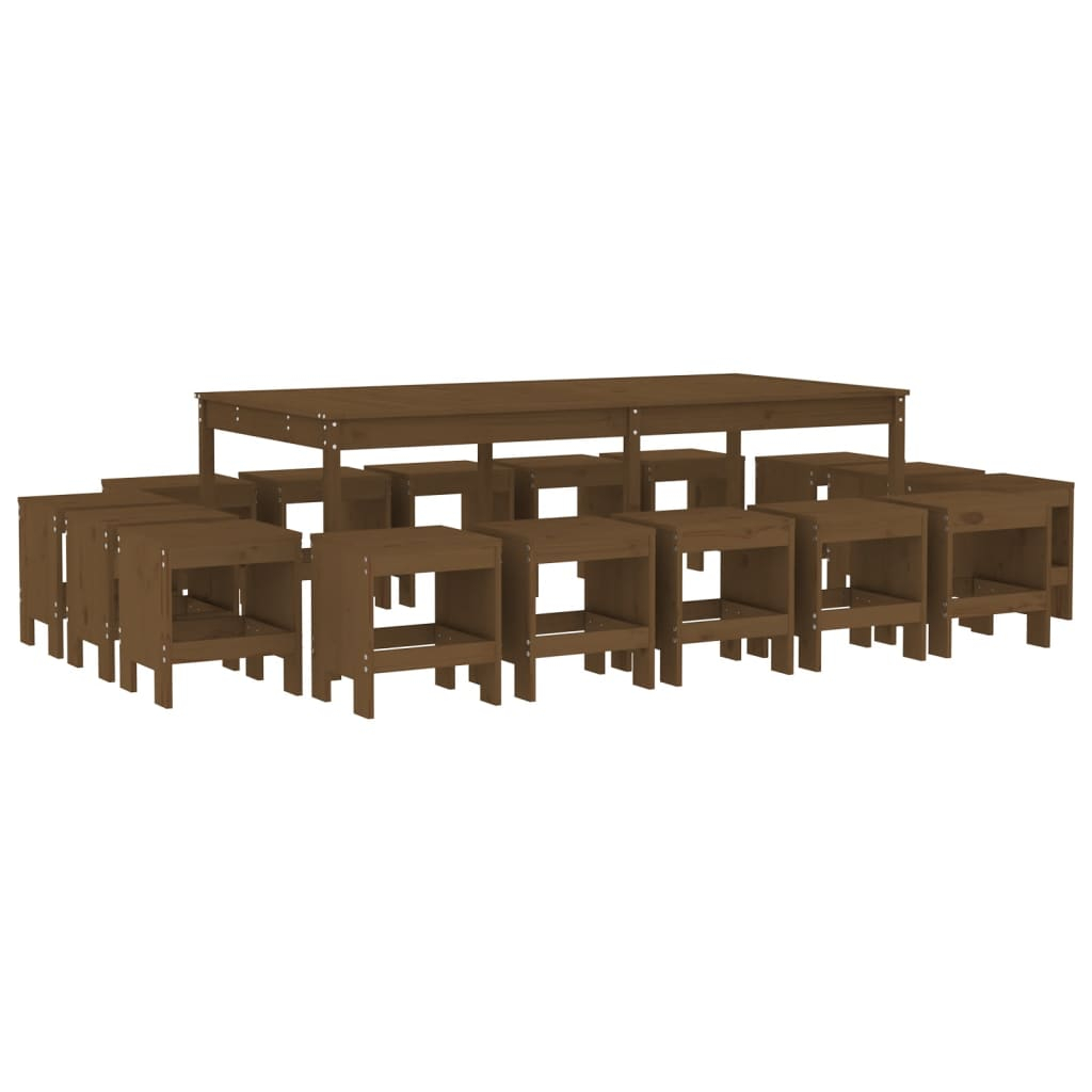 vidaXL set de comedor de jardín 17 pzas madera maciza pino marrón miel