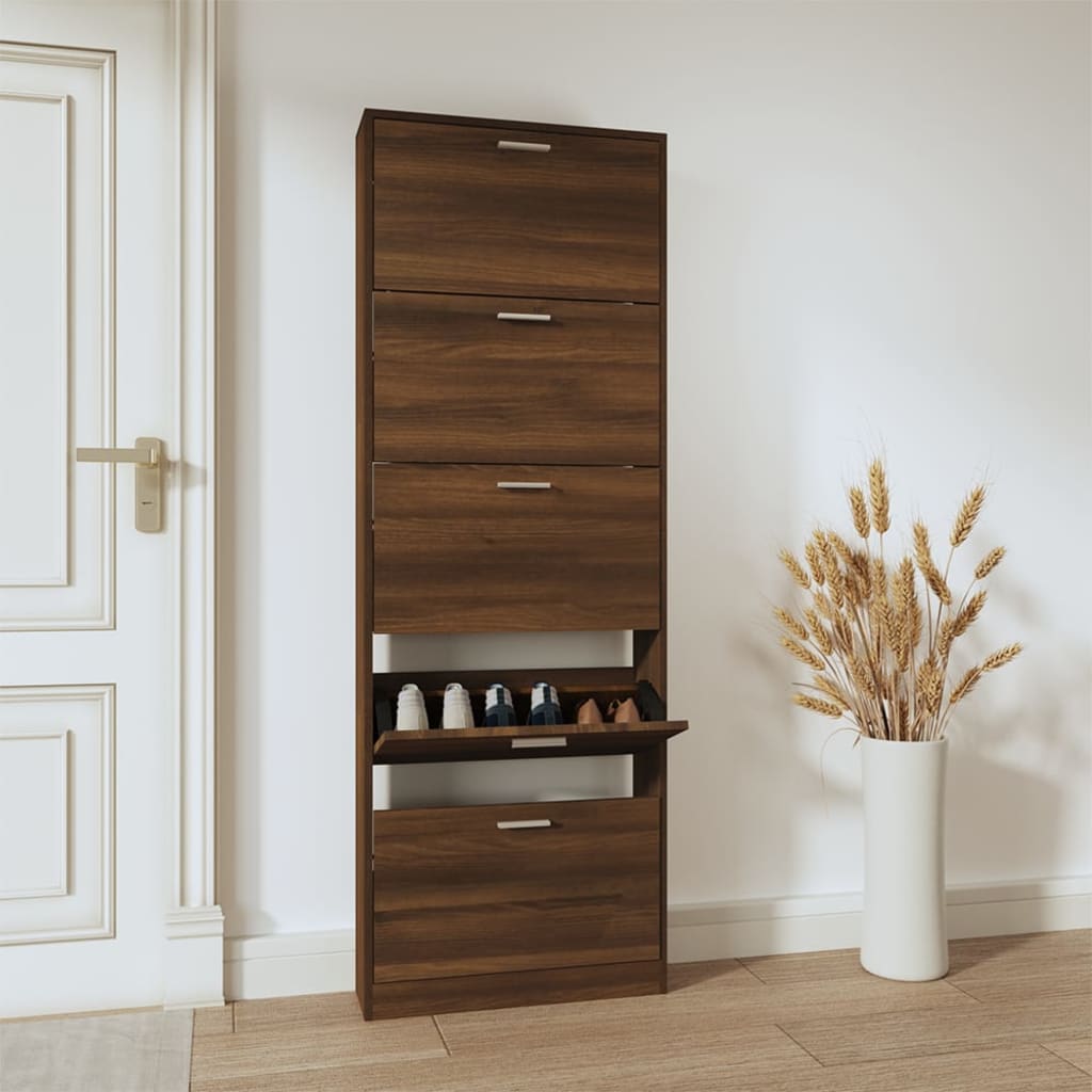 Mueble zapatero madera contrachapada marrón roble 59x17x169 cm