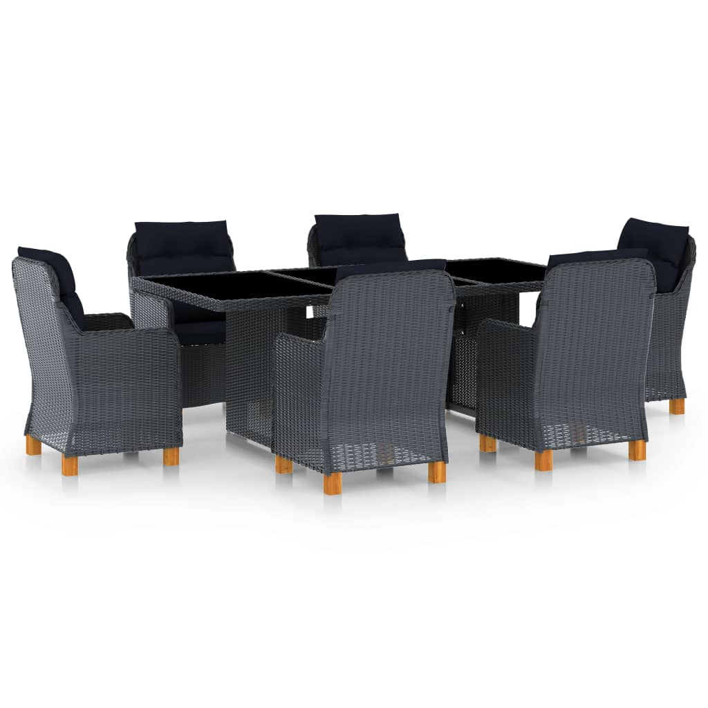 vidaXL set comedor jardín 7 pzas cojines ratán sintético gris oscuro