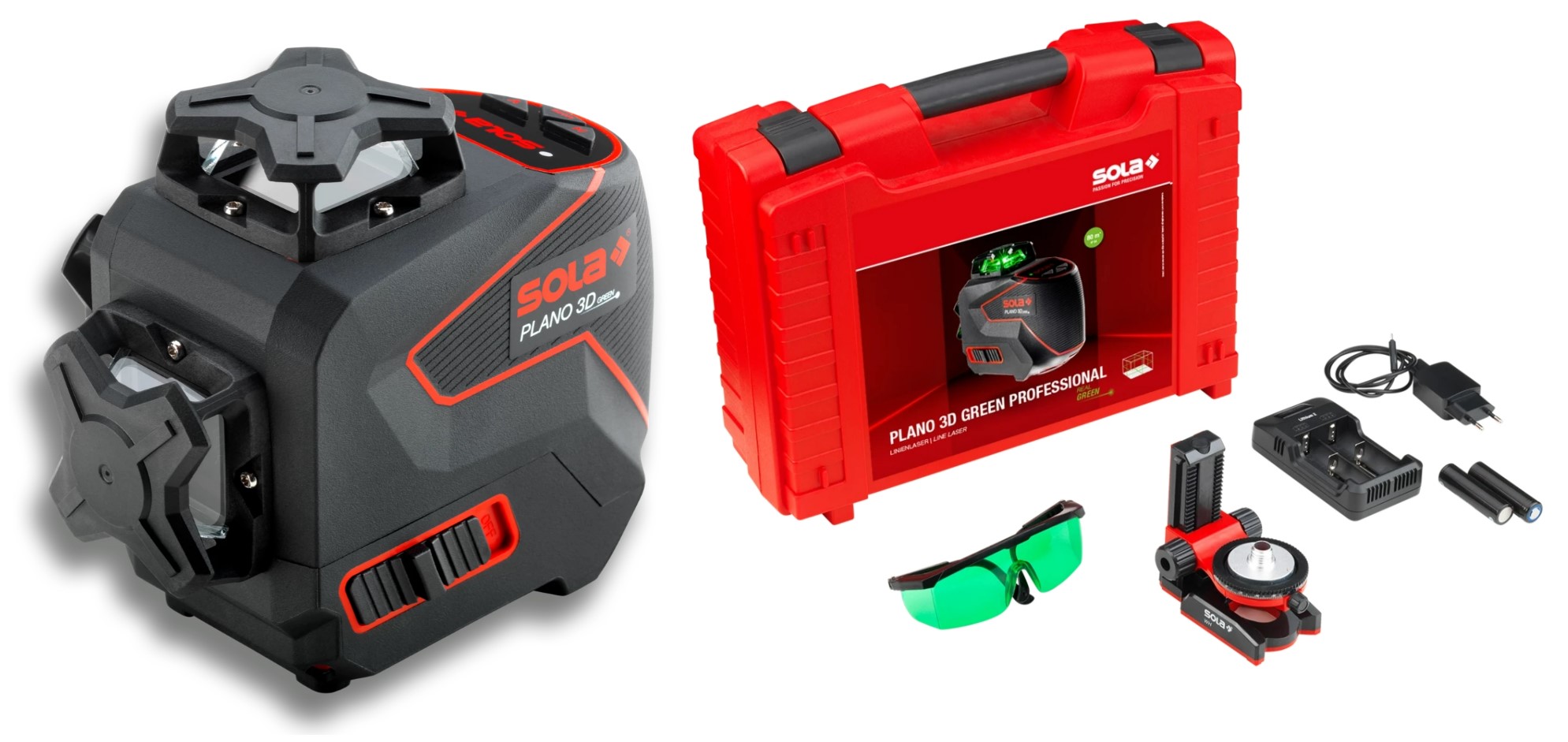 Sola-plano3dgreenpro-nivel láser de líneas 360º con gafas y soporte para