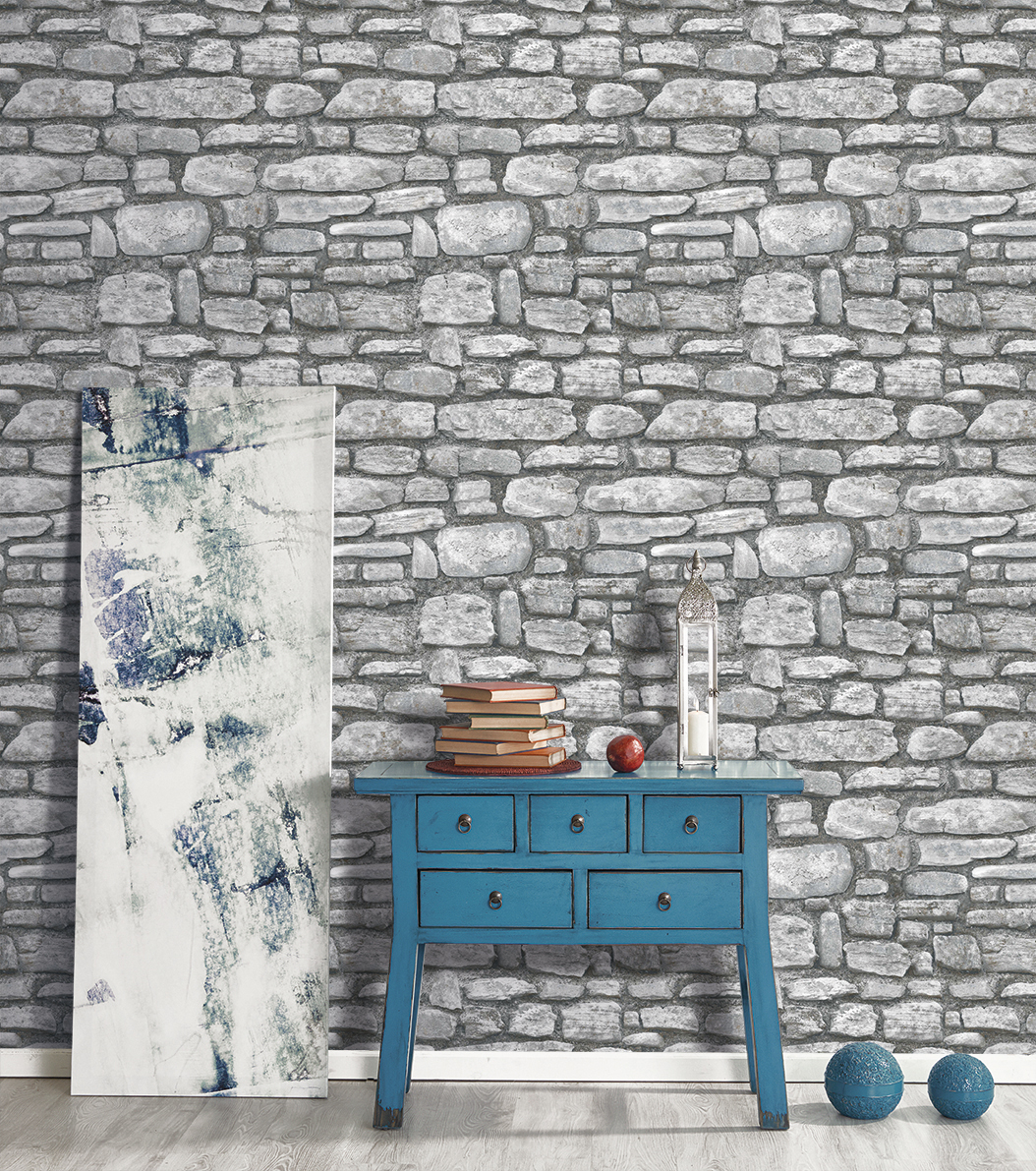 Papel pintado tnt textura piedra 3d gris