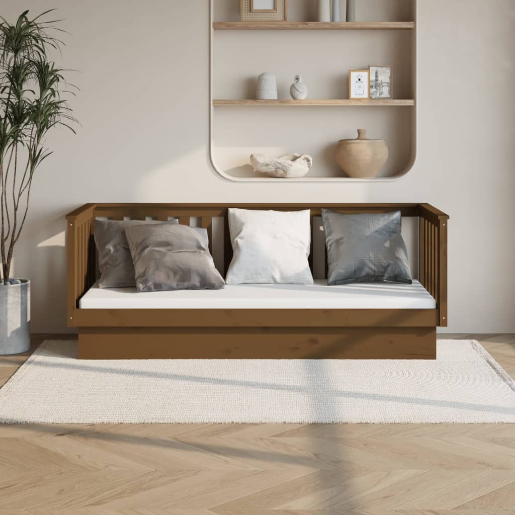 Cama -75x190 cm de madera maciza de pino marrón miel