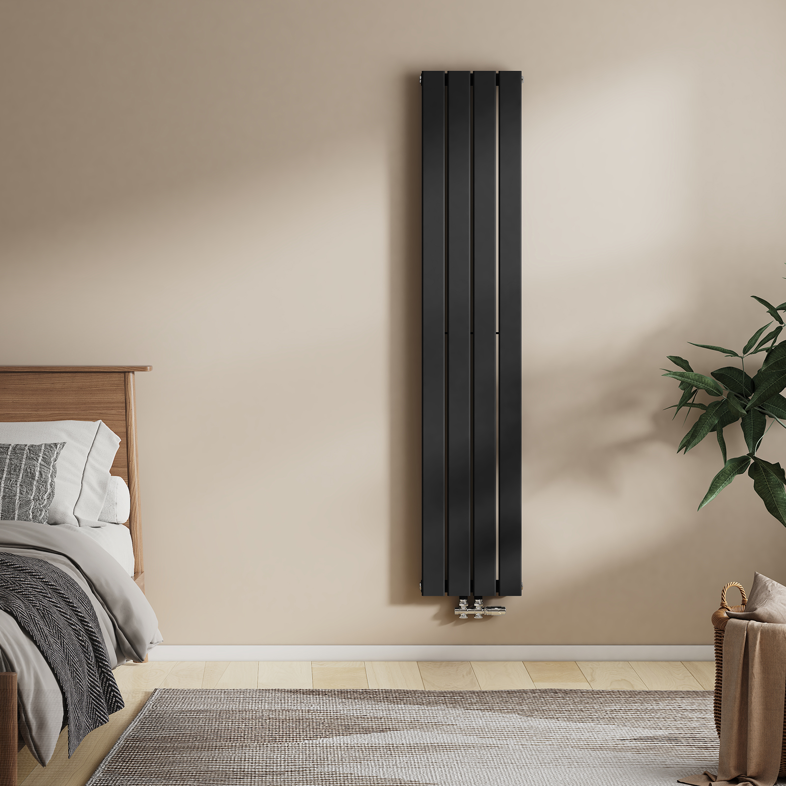 Emke radiador vertical baño plano 160x30,4 cm negro, 501 w, monocapa mural