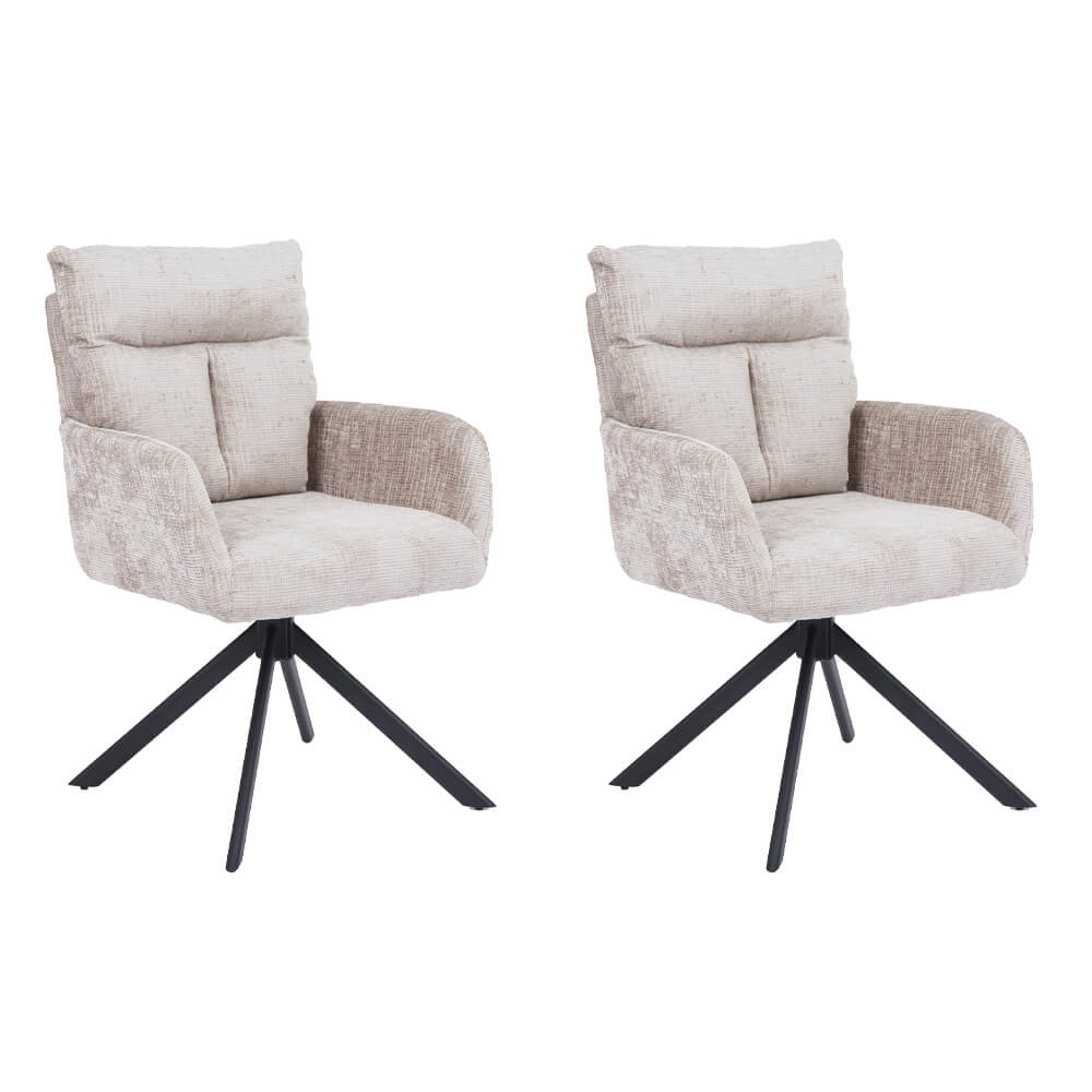 Silla de comedor aluna de chenilla con reposabrazos - lote de 2 beige