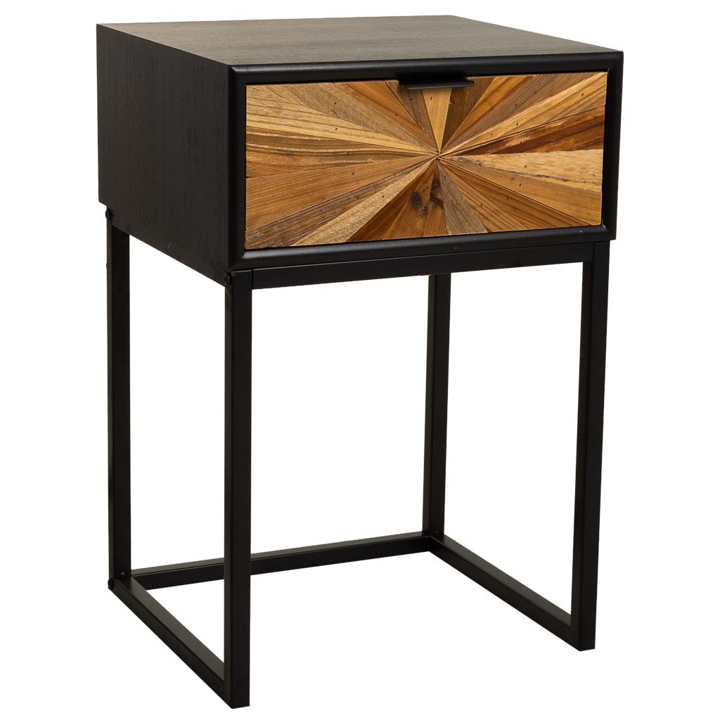Mesita de noche de madera recuperada negra con 2 cajones 40x36x60h cm