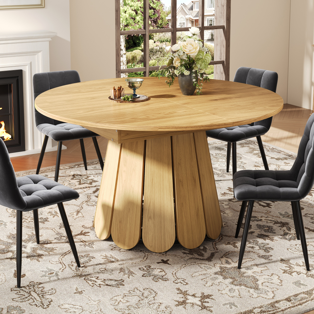 Mesa de comedor extensible mdf madera natural 76,8x118x118 118 a 158x118cm