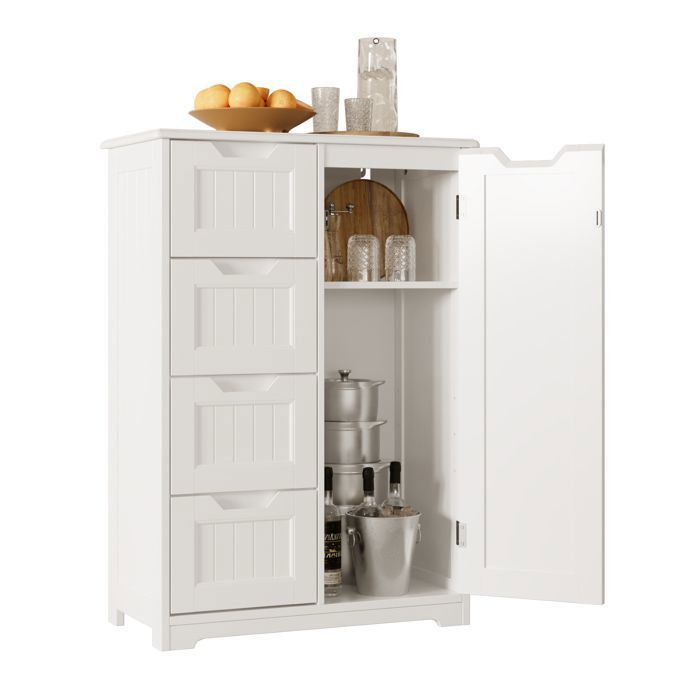 Aparador de cocina lacado - blanco - 4 cajones 1 puerta - 60x30x85 cm