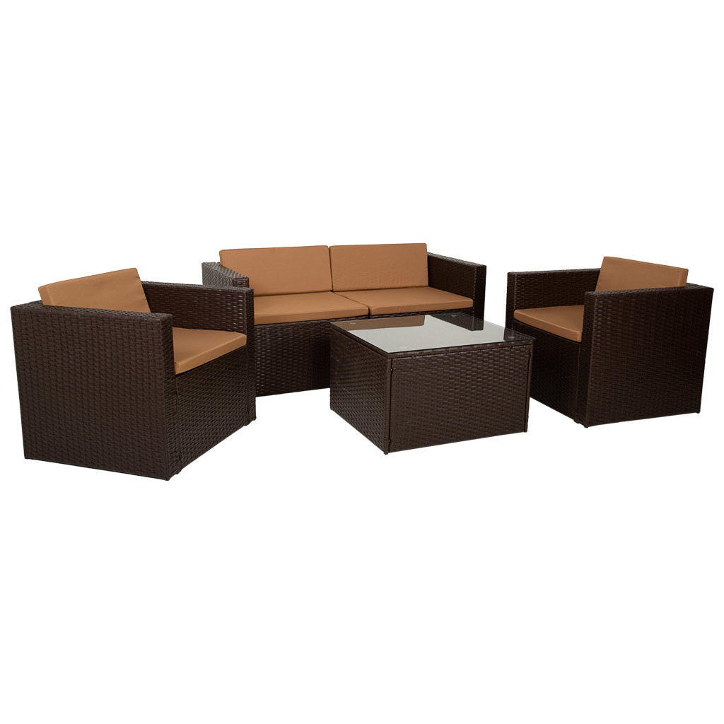 Set conjunto mesa, sofà y 2 sillones color marrón