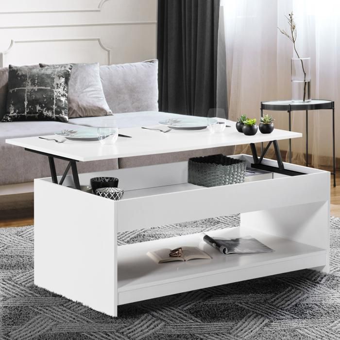 Mesa de centro elevable blanca de mdf - 110 x 60,5 cm