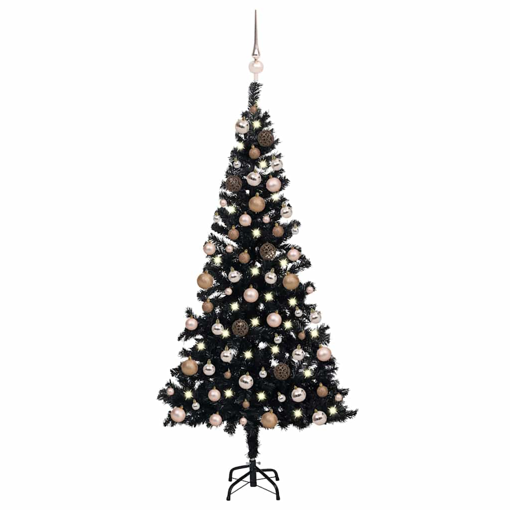 vidaXL árbol de navidad preiluminado con luces y bolas negro 120 cm