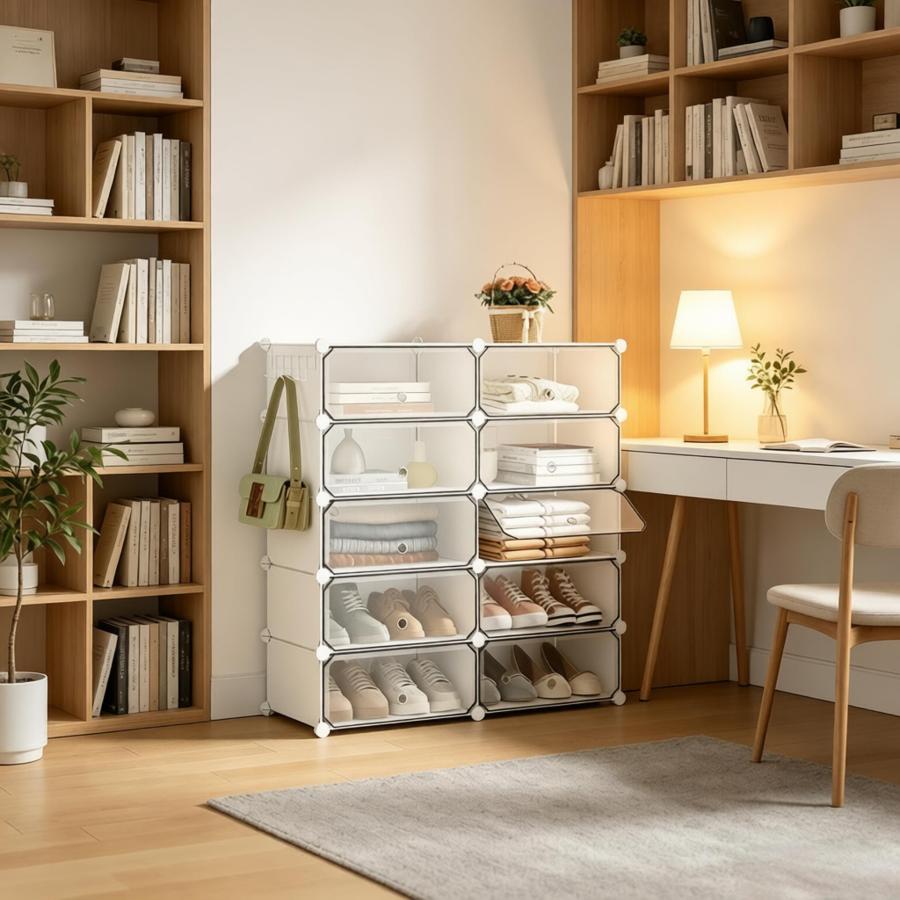 Zapatero modular de 10 compartimentos blanco 170x40x30cm