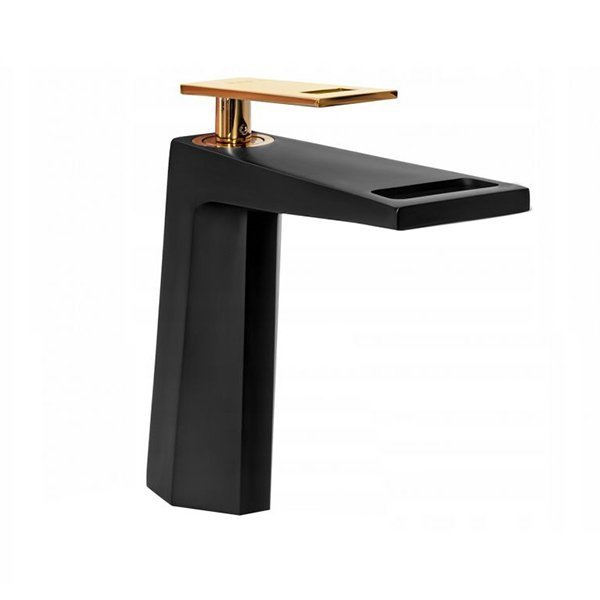 Grifo lavabo bimando, negro/dorado