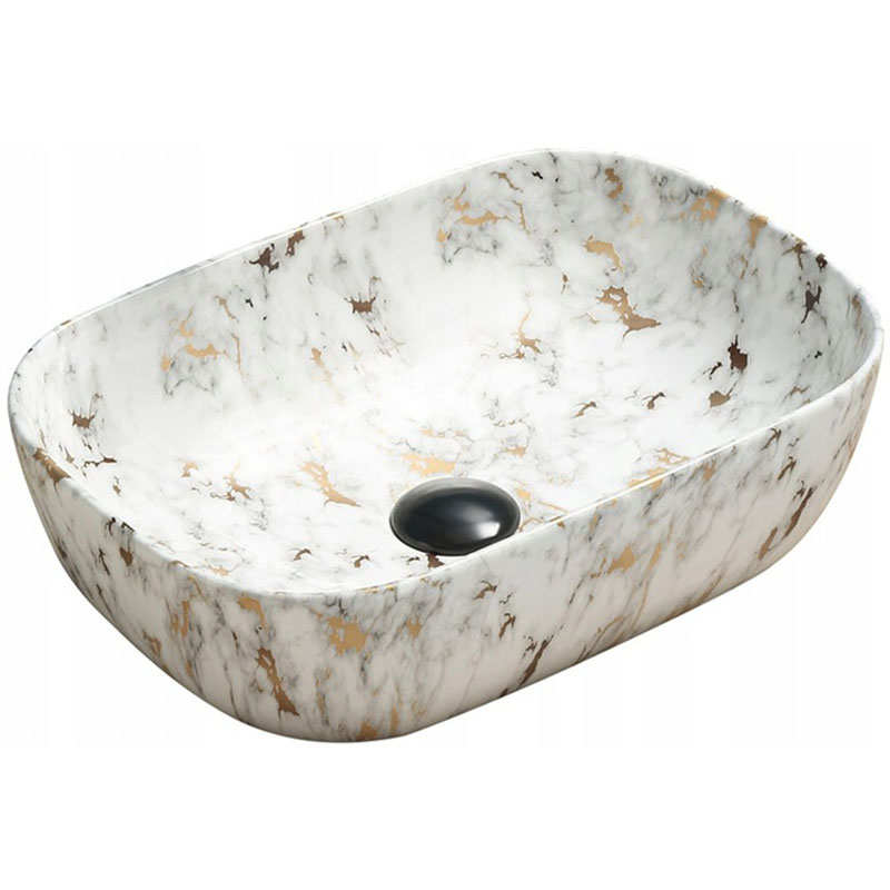 Lavabo cerámico sobre encimera, 45,5x32,5x13,5 cm, mármol blanco