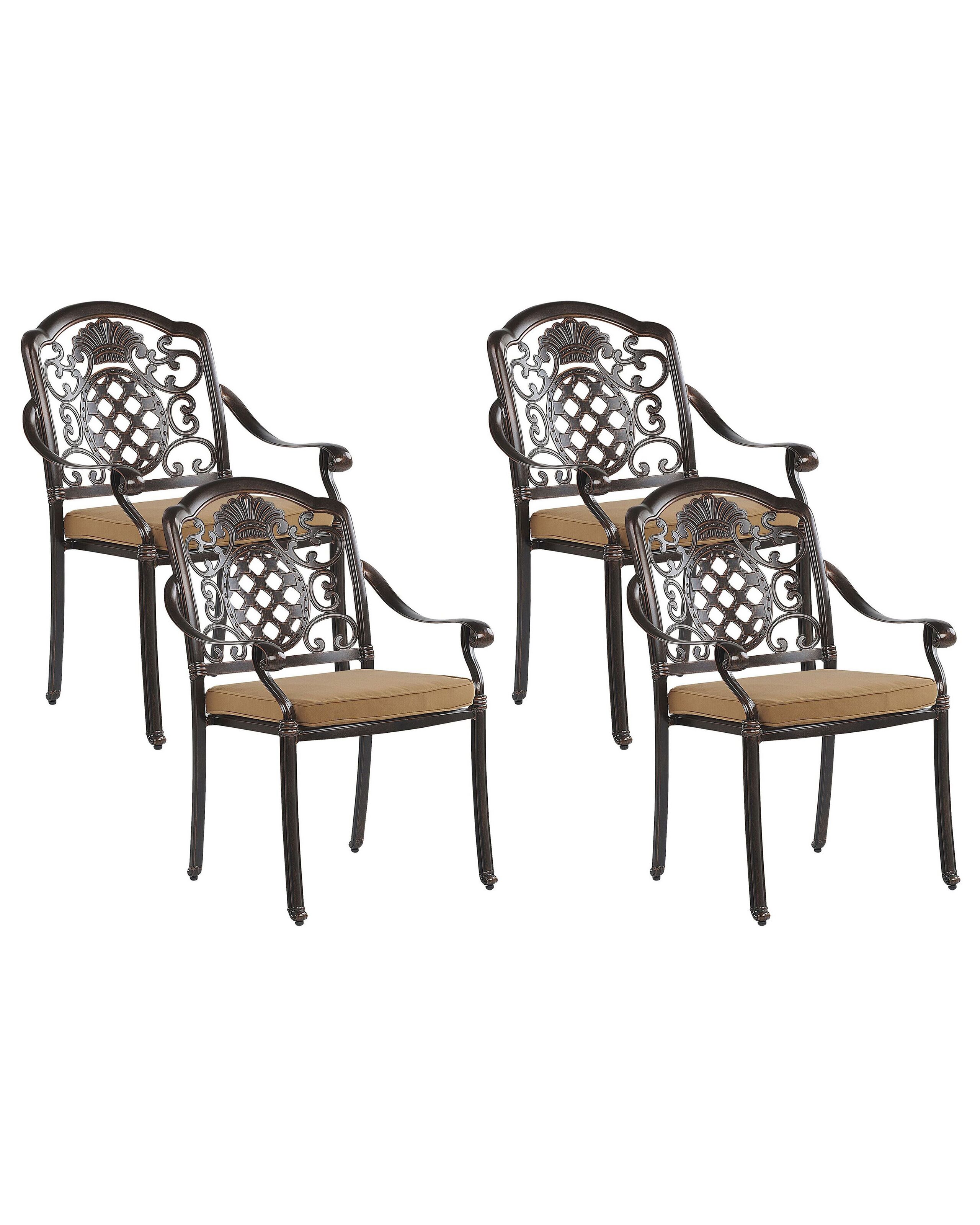 Conjunto de 4 sillas de jardín con cojines salento metal marrón oscuro