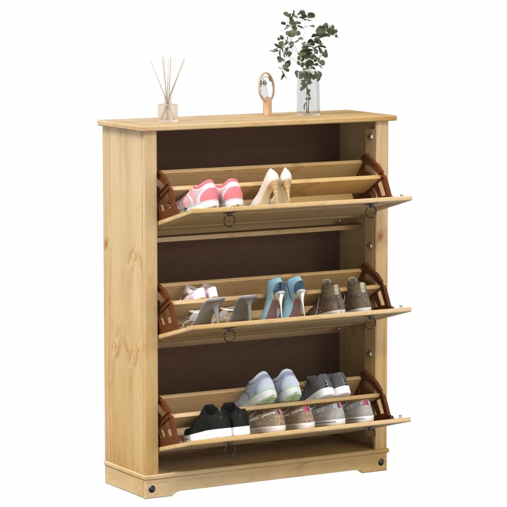Mueble zapatero corona madera maciza de pino 99x32x124,5 cm