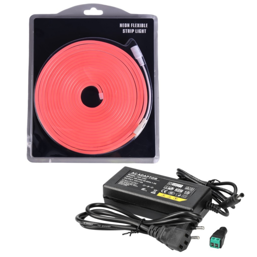 Kit neón LED 12v, 5m 6x12mm 120 LEDs/m. Color rosa. + tranformador
