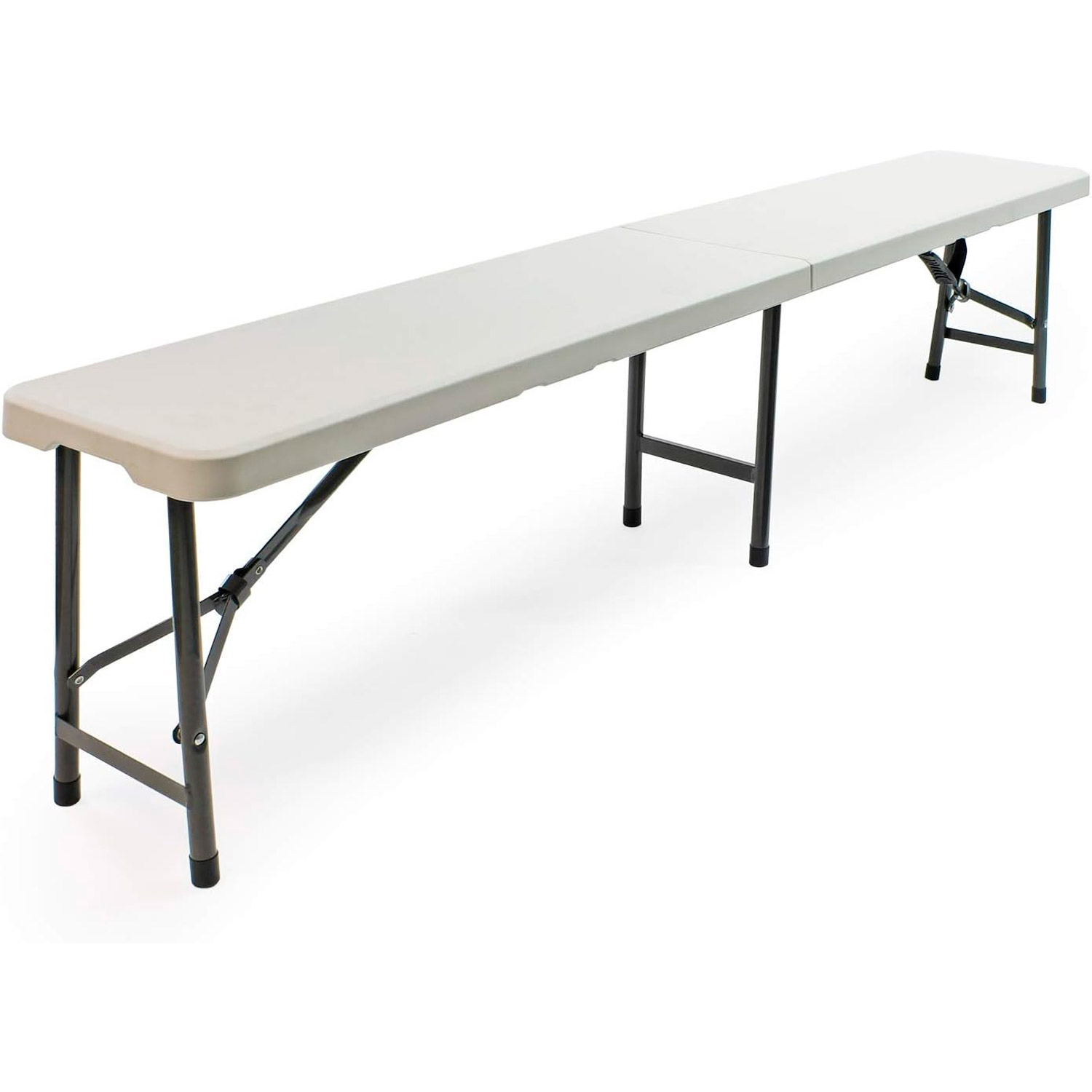 Banco plegable resina 180x29x43 cm estructura acero y bases de resina