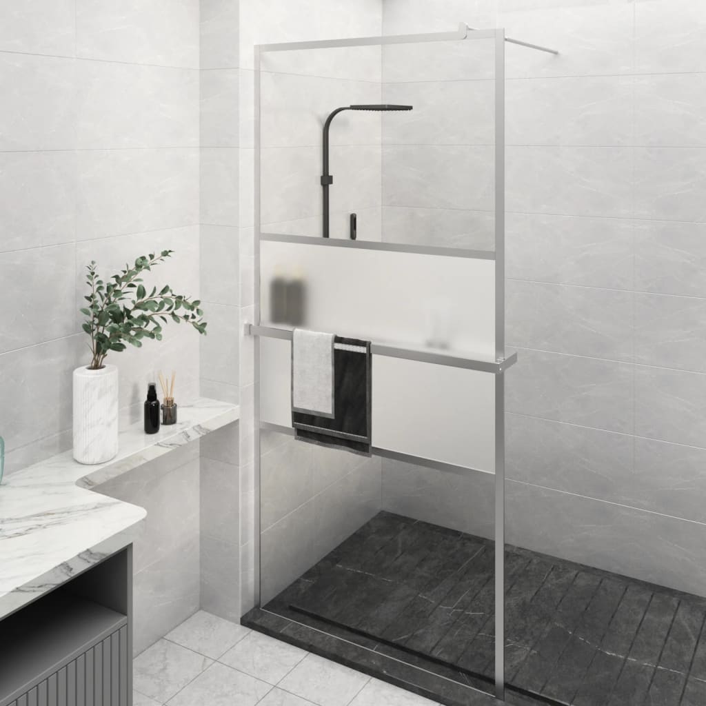 Mampara ducha con estante vidrio esg y aluminio cromo 100x195cm