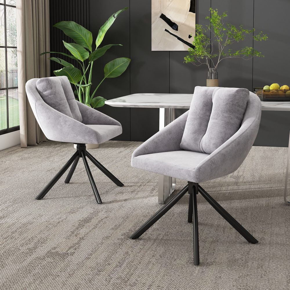 Silla de comedor giratoria terciopelo gris set de 2 diseño ergonómico