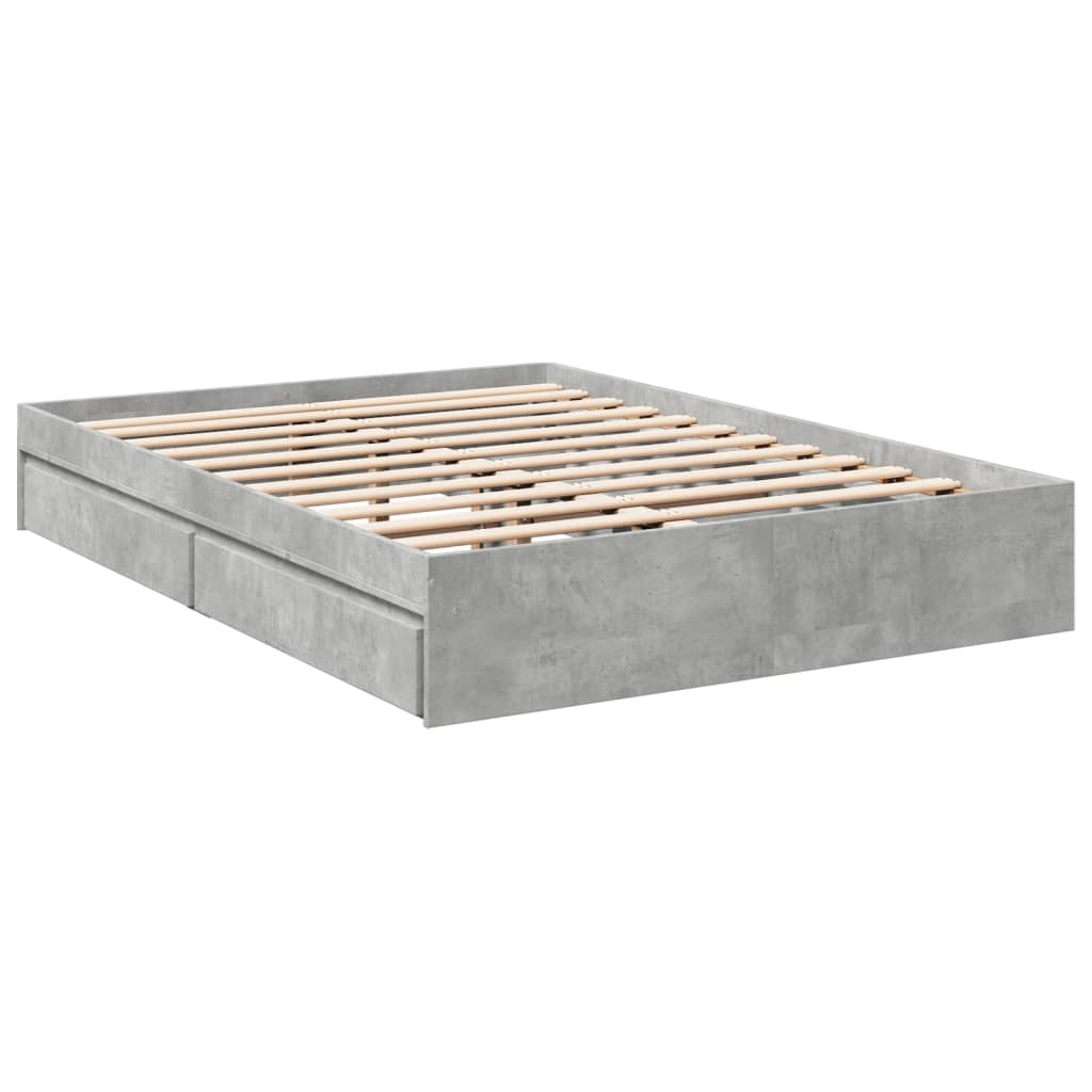 vidaXL cama con cajones madera ingeniería gris hormigón 135x190 cm